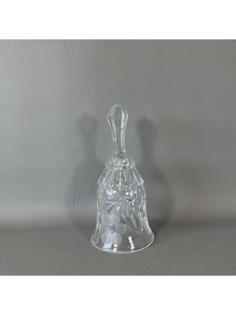 Vintage Clear Glass Dinner Bell Cut Pinwheel Frosted Floral Gray Etched Crystal